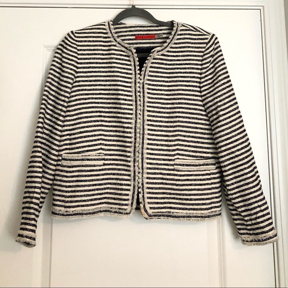 Alice & Olivia Navy Striped Jacket